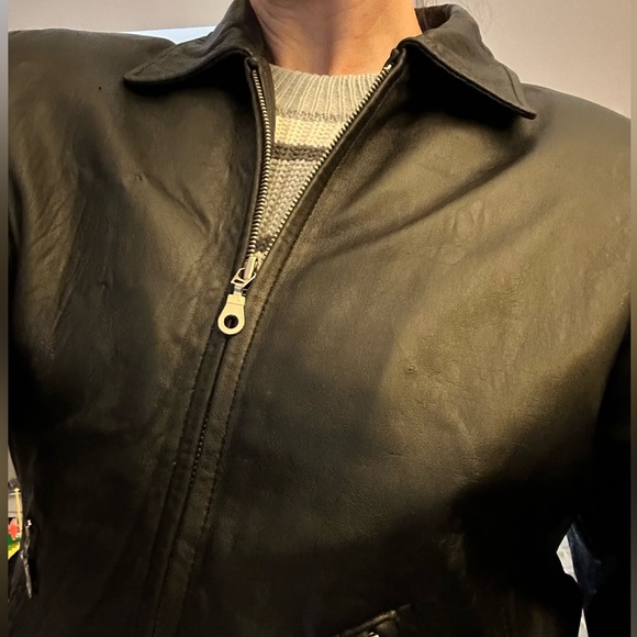 Laura Leigh Vintage Leather Biker Jacket Size Large Black Zip Front and Pockets - Picture 3 of 15
